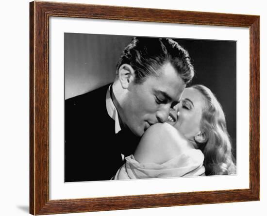 Gregory Peck Embracing Ann Todd in Publicity Still for Alfred Hitchcock's Film "The Paradine Case."-null-Framed Premium Photographic Print