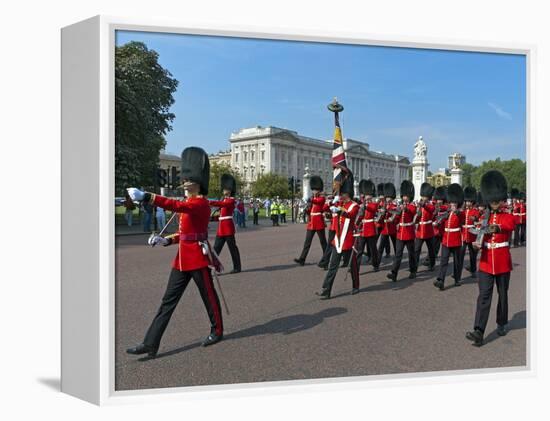 Grenadier Guards March to Wellington Barracks after Changing the Guard Ceremony, London, England-Walter Rawlings-Framed Premier Image Canvas