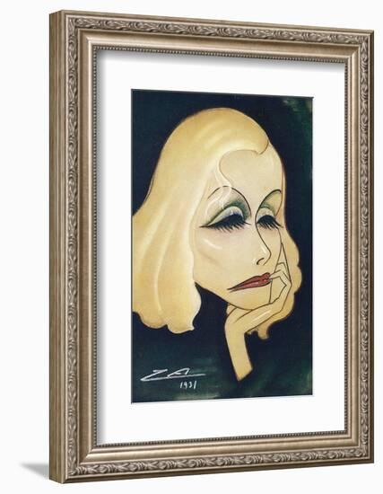 Greta Garbo Swedish-American Film Actress: a Caricature-Nino Za-Framed Photographic Print