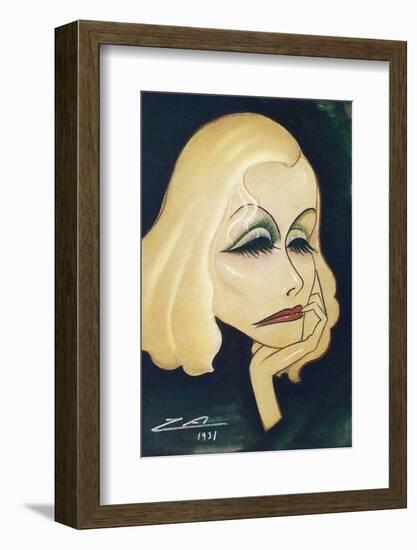 Greta Garbo Swedish-American Film Actress: a Caricature-Nino Za-Framed Photographic Print