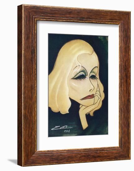 Greta Garbo Swedish-American Film Actress: a Caricature-Nino Za-Framed Photographic Print