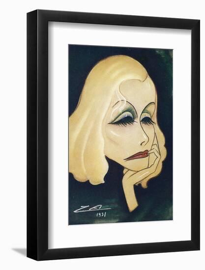 Greta Garbo Swedish-American Film Actress: a Caricature-Nino Za-Framed Photographic Print