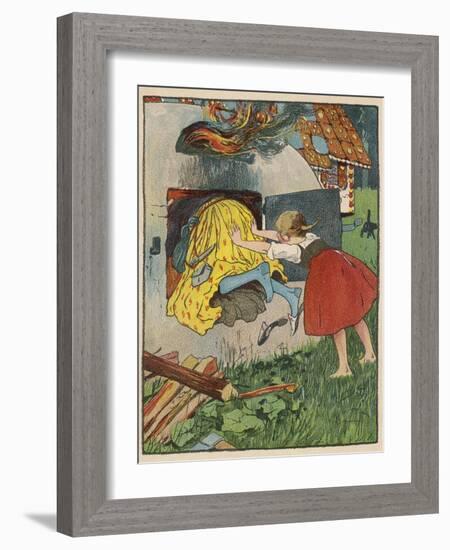 Gretel Seizes Her Opportunity and Pushes the Wicked Witch into the Oven-Willy Planck-Framed Photographic Print