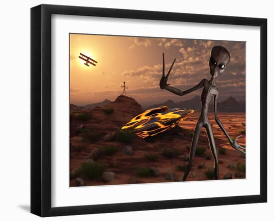 Grey Aliens at the Site of their UFO Crash-Stocktrek Images-Framed Photographic Print