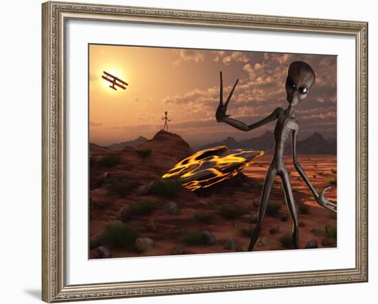 Grey Aliens at the Site of their UFO Crash-Stocktrek Images-Framed Photographic Print