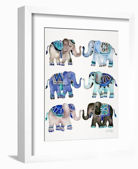 Grey and Blue Elephants-Cat Coquillette-Framed Art Print