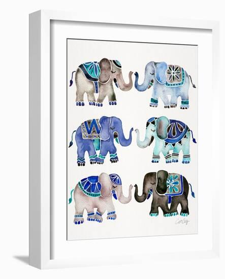 Grey and Blue Elephants-Cat Coquillette-Framed Art Print