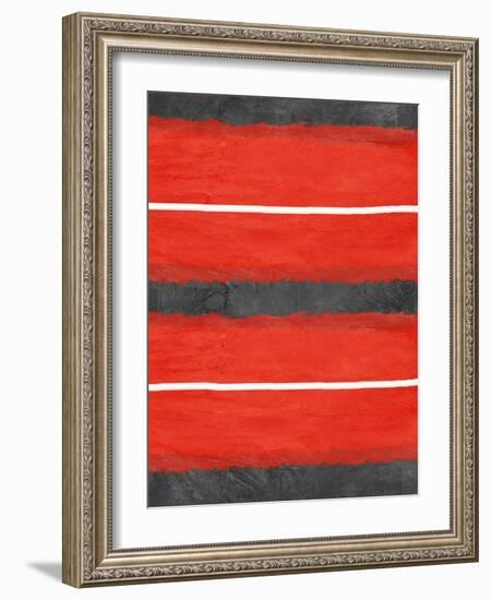 Grey and Red Abstract 3-NaxArt-Framed Art Print