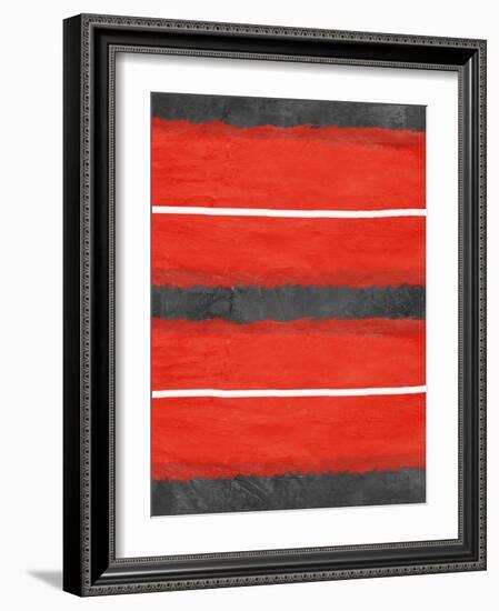 Grey and Red Abstract 3-NaxArt-Framed Art Print