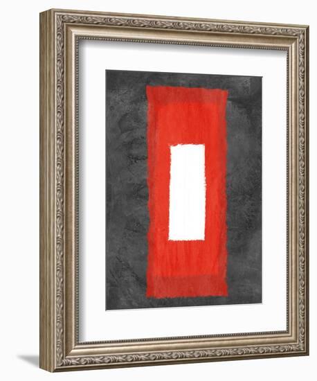 Grey and Red Abstract 4-NaxArt-Framed Art Print