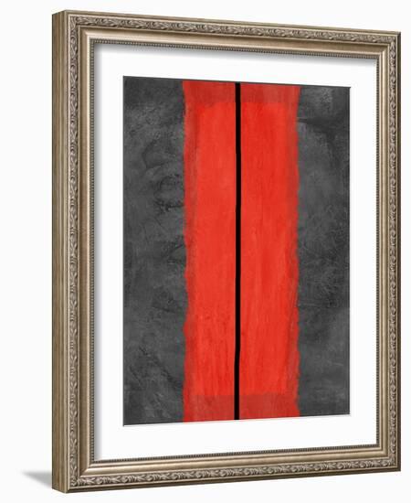 Grey and Red Abstract 5-NaxArt-Framed Art Print