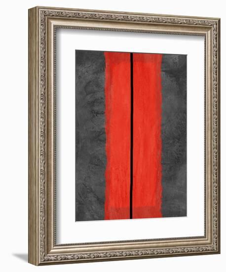 Grey and Red Abstract 5-NaxArt-Framed Art Print