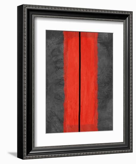 Grey and Red Abstract 5-NaxArt-Framed Art Print