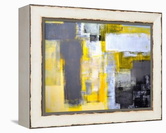 Grey And Yellow Abstract Art Painting-T30Gallery-Framed Stretched Canvas