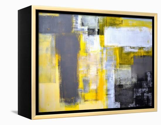 Grey And Yellow Abstract Art Painting-T30Gallery-Framed Stretched Canvas