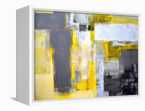 Grey And Yellow Abstract Art Painting-T30Gallery-Framed Stretched Canvas