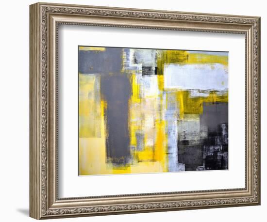 Grey And Yellow Abstract Art Painting-T30Gallery-Framed Premium Giclee Print