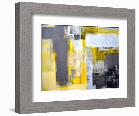 Grey And Yellow Abstract Art Painting-T30Gallery-Framed Premium Giclee Print