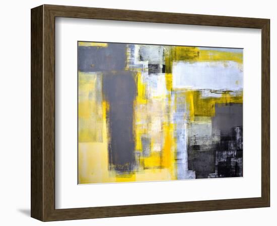 Grey And Yellow Abstract Art Painting-T30Gallery-Framed Premium Giclee Print