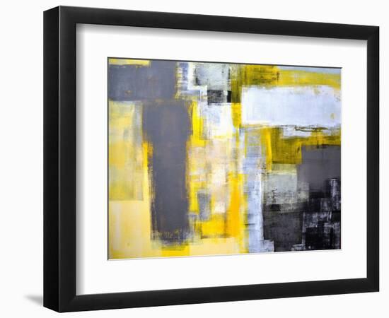 Grey And Yellow Abstract Art Painting-T30Gallery-Framed Premium Giclee Print