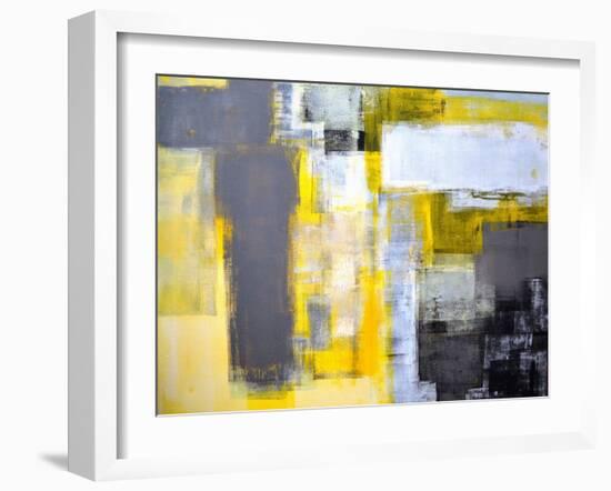 Grey And Yellow Abstract Art Painting-T30Gallery-Framed Art Print