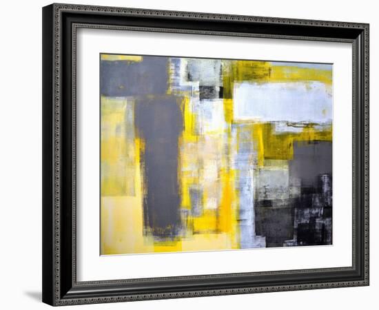 Grey And Yellow Abstract Art Painting-T30Gallery-Framed Art Print