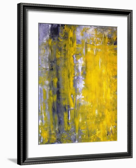 Grey And Yellow Abstract Art Painting-T30Gallery-Framed Art Print