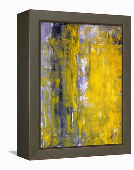 Grey And Yellow Abstract Art Painting-T30Gallery-Framed Stretched Canvas