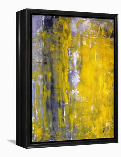 Grey And Yellow Abstract Art Painting-T30Gallery-Framed Stretched Canvas