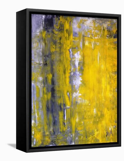 Grey And Yellow Abstract Art Painting-T30Gallery-Framed Stretched Canvas