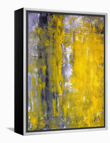 Grey And Yellow Abstract Art Painting-T30Gallery-Framed Stretched Canvas