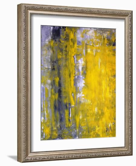 Grey And Yellow Abstract Art Painting-T30Gallery-Framed Art Print