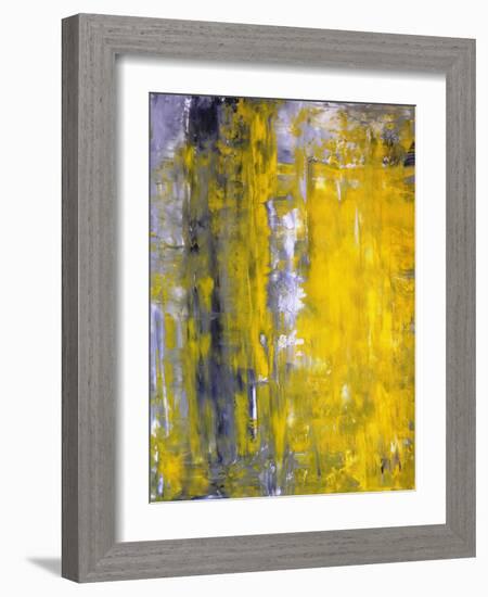 Grey And Yellow Abstract Art Painting-T30Gallery-Framed Art Print