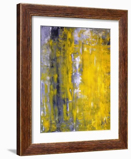 Grey And Yellow Abstract Art Painting-T30Gallery-Framed Art Print