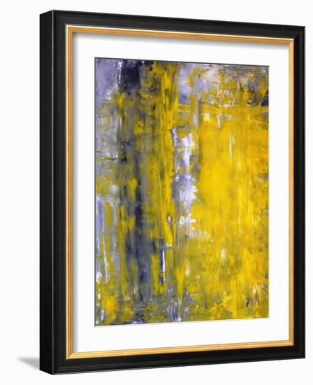 Grey And Yellow Abstract Art Painting-T30Gallery-Framed Art Print