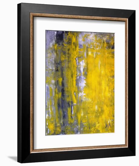 Grey And Yellow Abstract Art Painting-T30Gallery-Framed Art Print