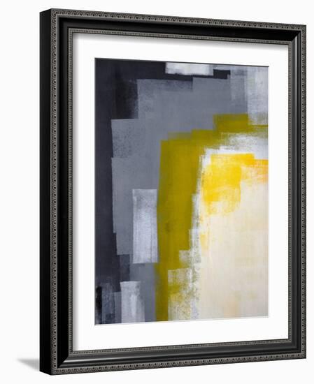 Grey And Yellow Abstract Art Painting-T30Gallery-Framed Art Print