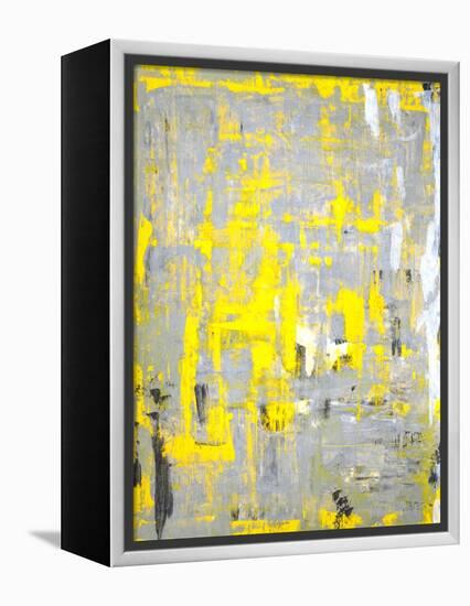 Grey and Yellow Abstract Art Painting-T30Gallery-Framed Stretched Canvas