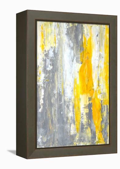 Grey and Yellow Abstract Art Painting-T30Gallery-Framed Stretched Canvas