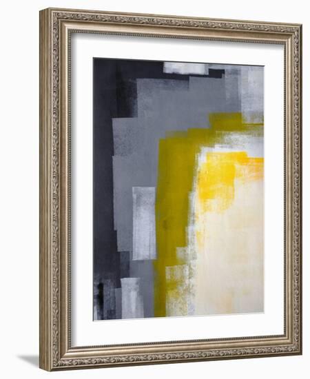 Grey And Yellow Abstract Art Painting-T30Gallery-Framed Art Print