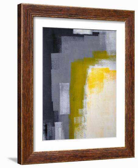 Grey And Yellow Abstract Art Painting-T30Gallery-Framed Art Print