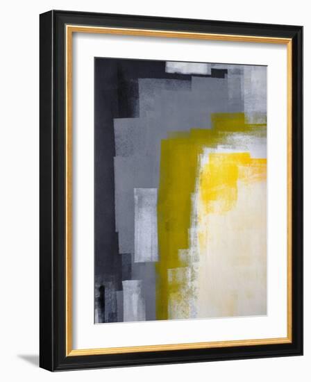 Grey And Yellow Abstract Art Painting-T30Gallery-Framed Art Print