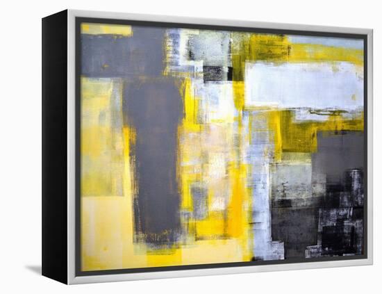 Grey And Yellow Abstract Art Painting-T30Gallery-Framed Stretched Canvas