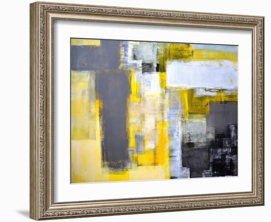 Grey And Yellow Abstract Art Painting-T30Gallery-Framed Art Print