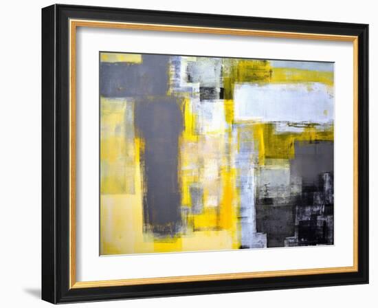 Grey And Yellow Abstract Art Painting-T30Gallery-Framed Art Print