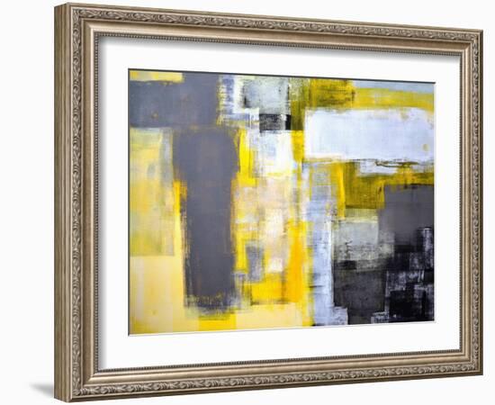 Grey And Yellow Abstract Art Painting-T30Gallery-Framed Art Print