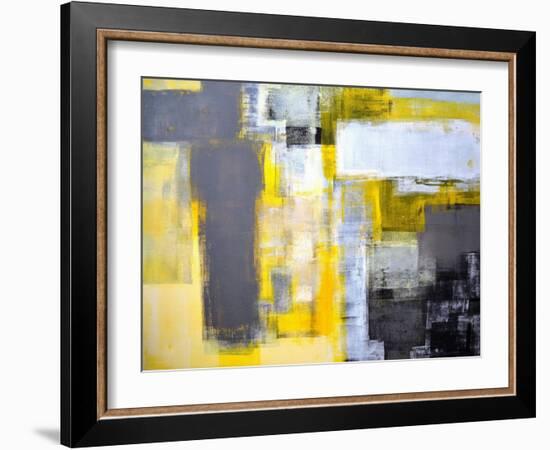 Grey And Yellow Abstract Art Painting-T30Gallery-Framed Art Print