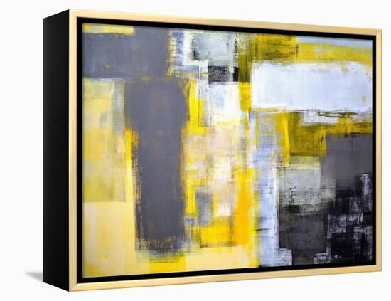 Grey And Yellow Abstract Art Painting-T30Gallery-Framed Stretched Canvas
