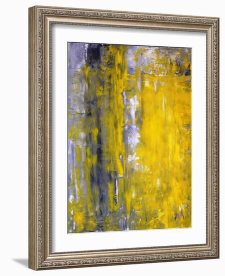 Grey And Yellow Abstract Art Painting-T30Gallery-Framed Art Print