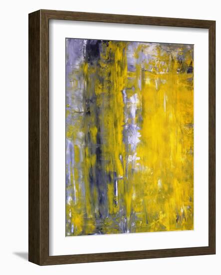 Grey And Yellow Abstract Art Painting-T30Gallery-Framed Art Print